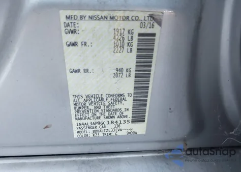 2016 Nissan Altima 2.5 Sv from USA, damaged, VIN 1N4AL3AP9GC184135